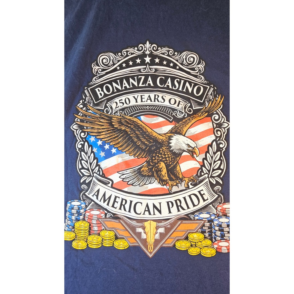 Gildan Bonanza Casino Reno Nevada American Pride Eagle T-Shirt Navy 2XL NWOT